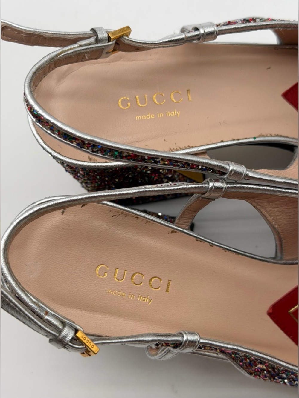Gucci Baby Horsebit Multicolor Glittered Leather Slingback Block Heel Pumps EU38 - Picture 10 of 14
